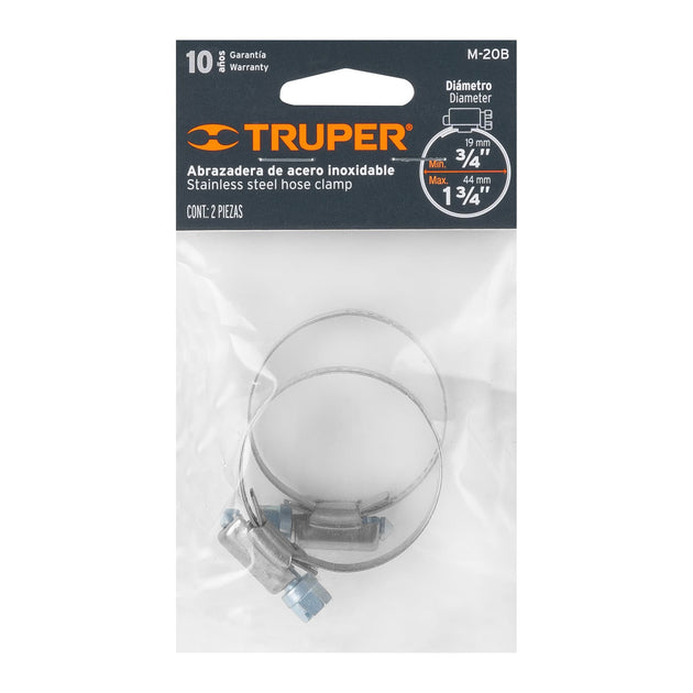 M-20B Abrazadera sin fin para manguera de jardín, 3/4"-1-3/4", Truper Truper