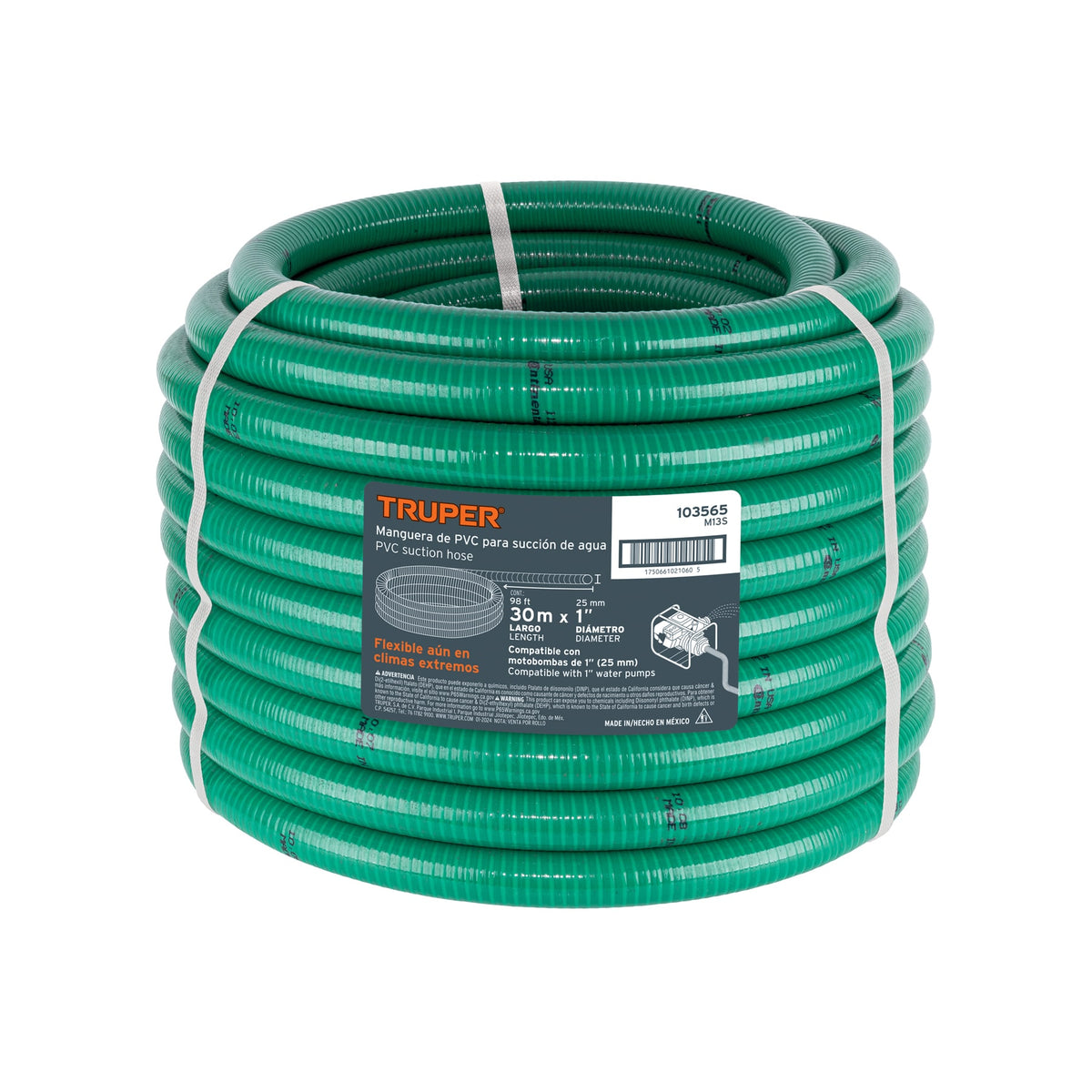 Manguera Truper M13S 1" x 30m Succión y Descarga de Agua