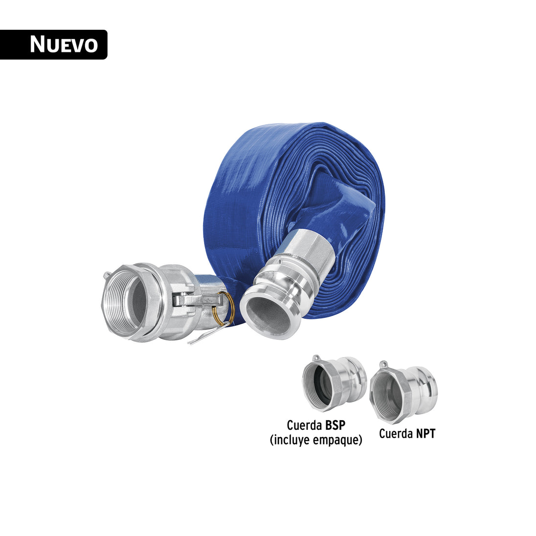 M27DC Rollo de manguera plana 2" x 7.5m de descarga con conexiones