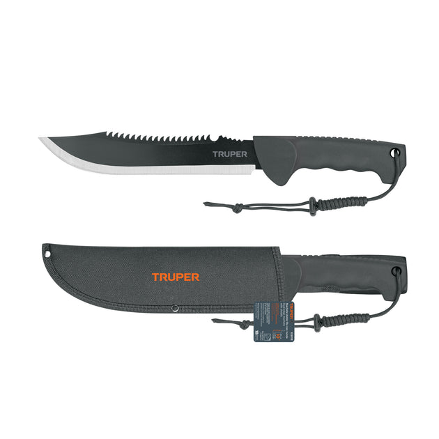 MACH-10X Machete doble filo 10", cacha inyectada, con funda, TRUPER