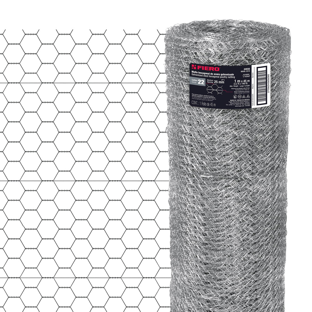 MAHE-2510 Rollo malla hexagonal cal.22, 1x 45m, abertura 25mm, 13kg