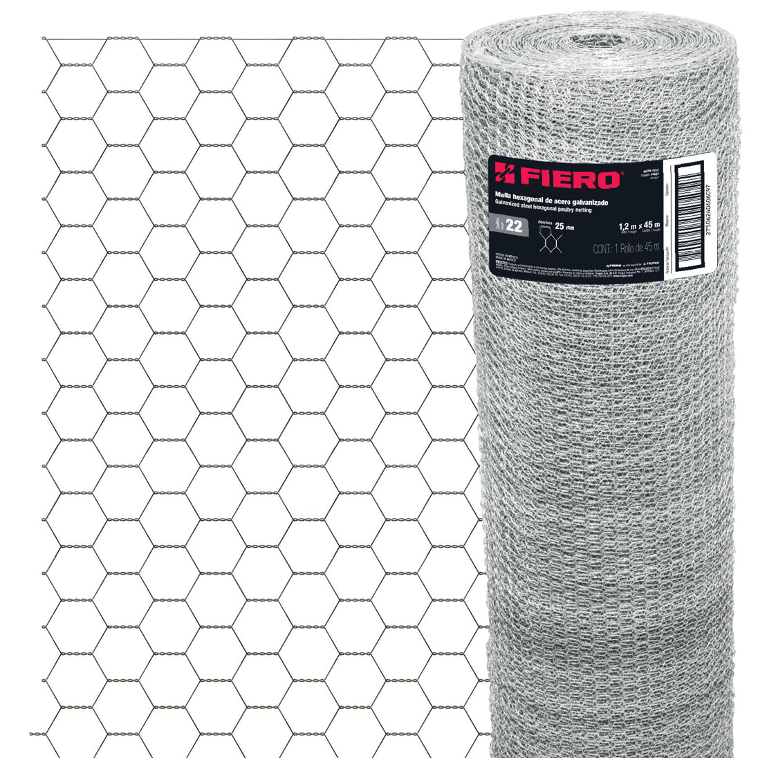 MAHE-2512 Rollo malla hexagonal cal.22, 1.2x 45m, abertura 25mm, 16kg