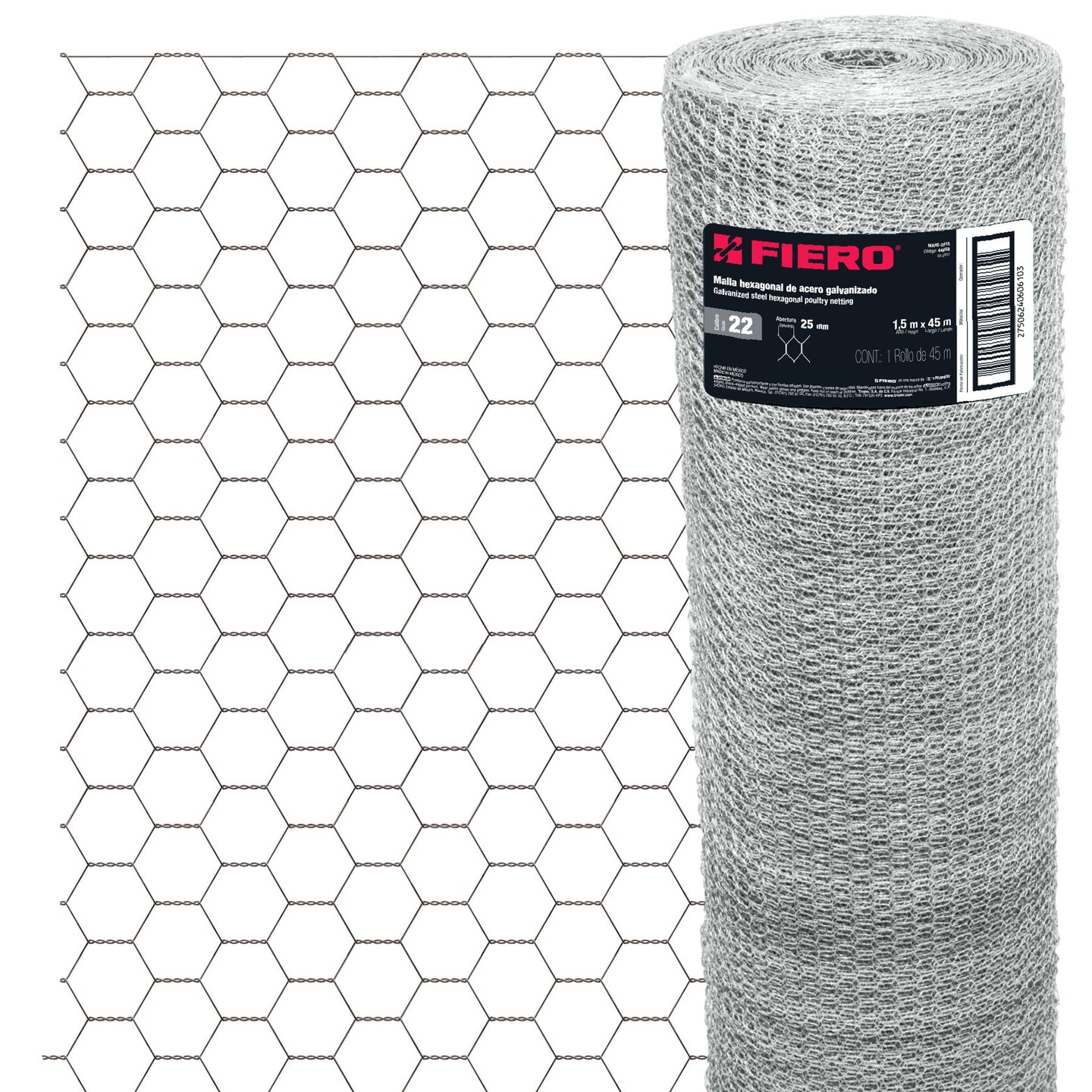 MAHE-2515 Rollo malla hexagonal cal.22, 1.5x 45m, abertura 25mm, 20kg