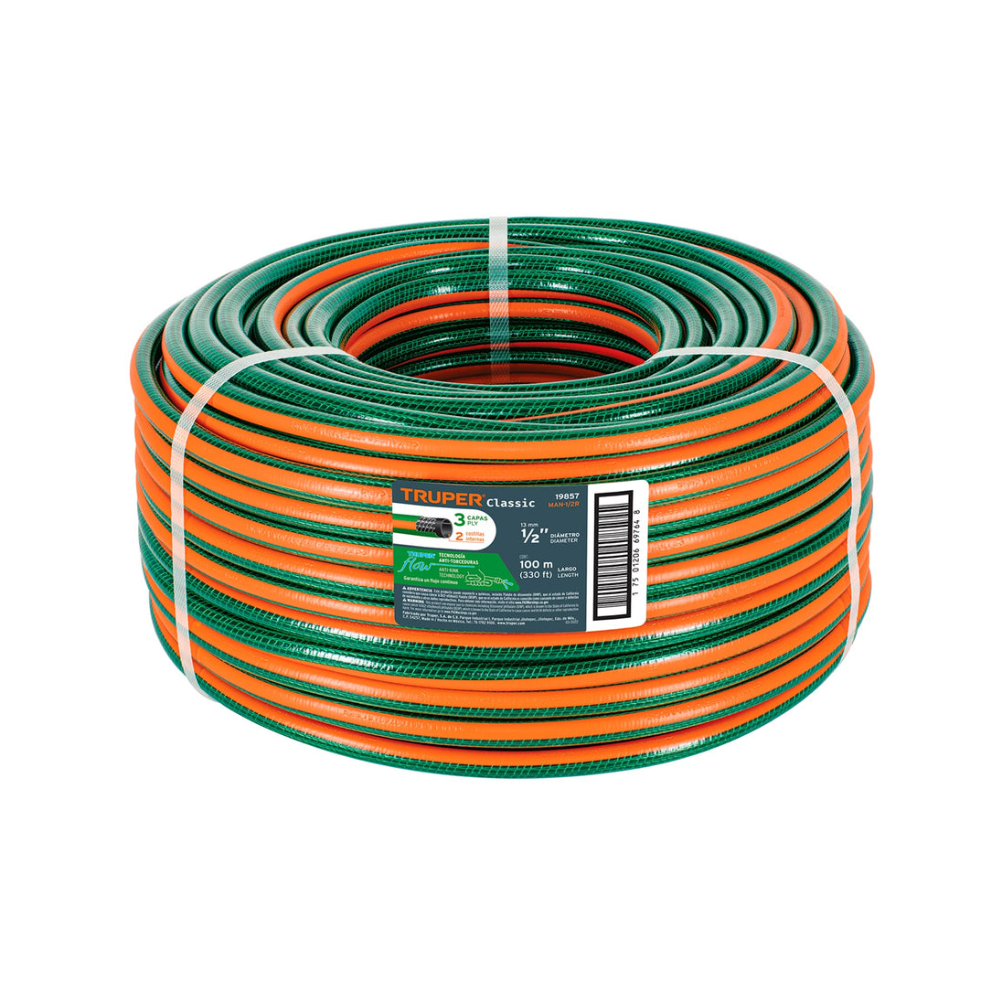 MAN-1/2R Metro de manguera 1/2" 3 capas en rollo de 100 m, Truper
