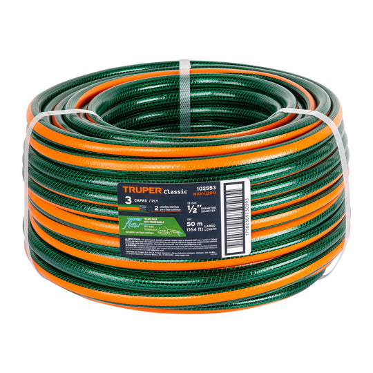 MAN-1/2RM Metro de manguera 1/2" 3 capas en rollo de 50 m, Truper