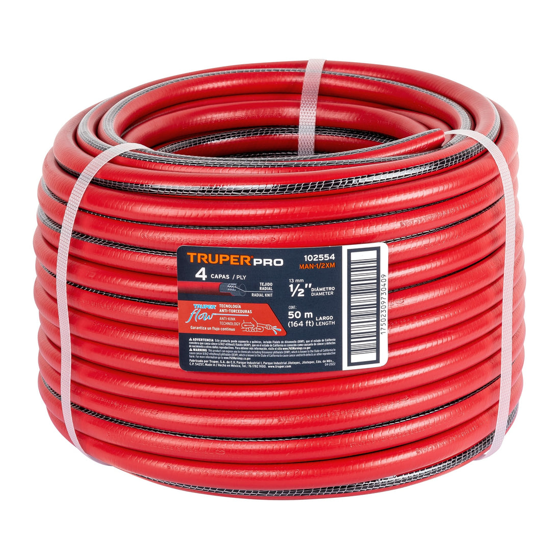 MAN-1/2XM Metro de manguera 1/2" 4 capas en rollo de 50 m, Truper
