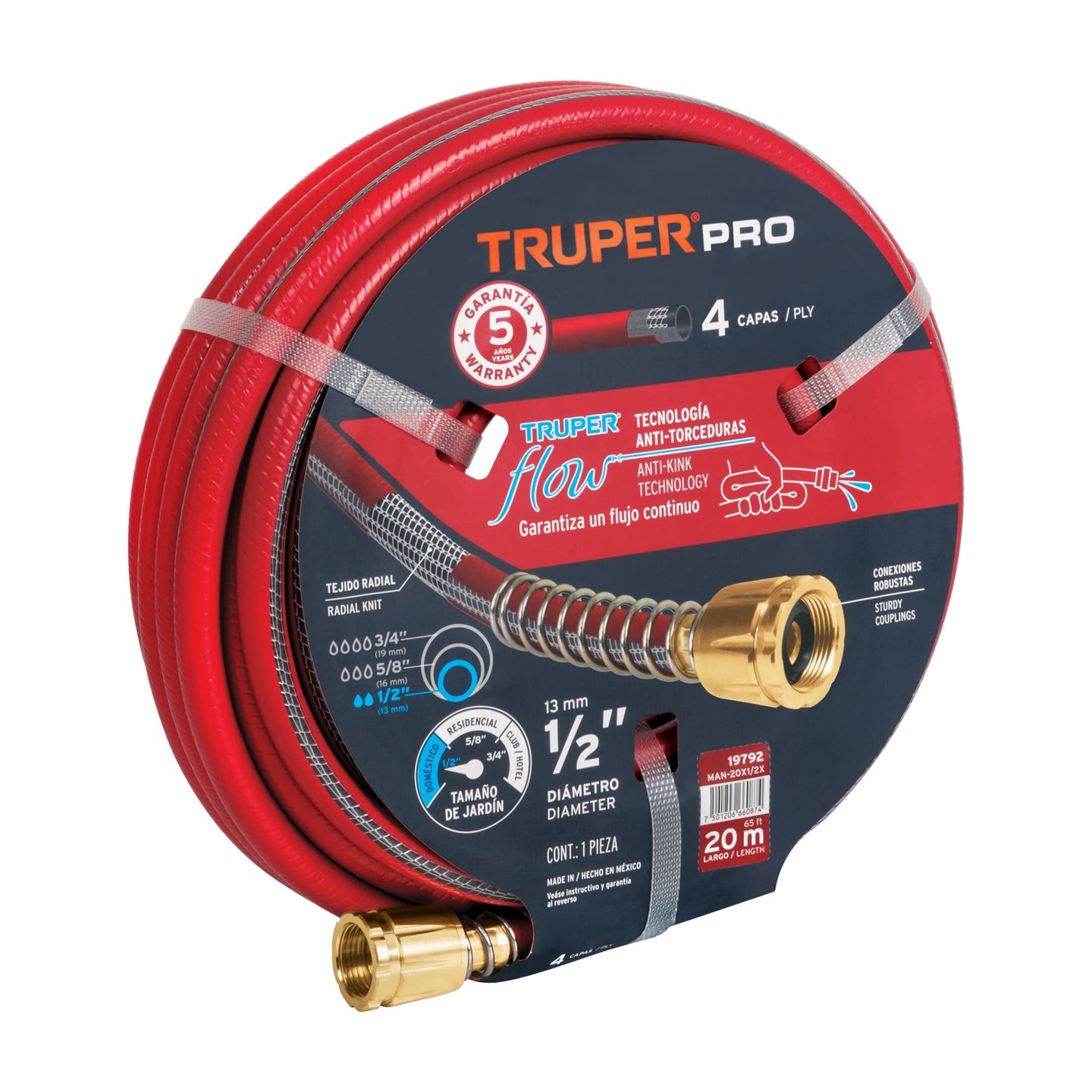 MAN-20x1/2X Manguera 1/2" super reforzada 4 capas 20 m conexiones metal