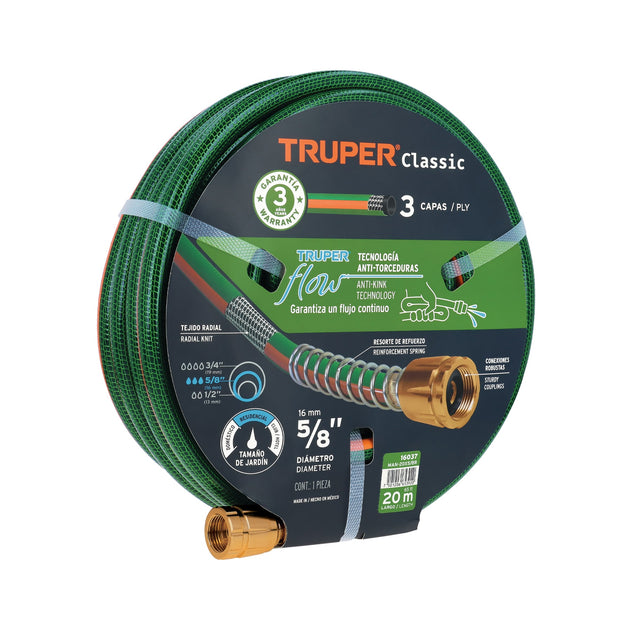 MAN-20X5/8R Manguera 5/8" reforzada 3 capas 20 m conexiones de metal