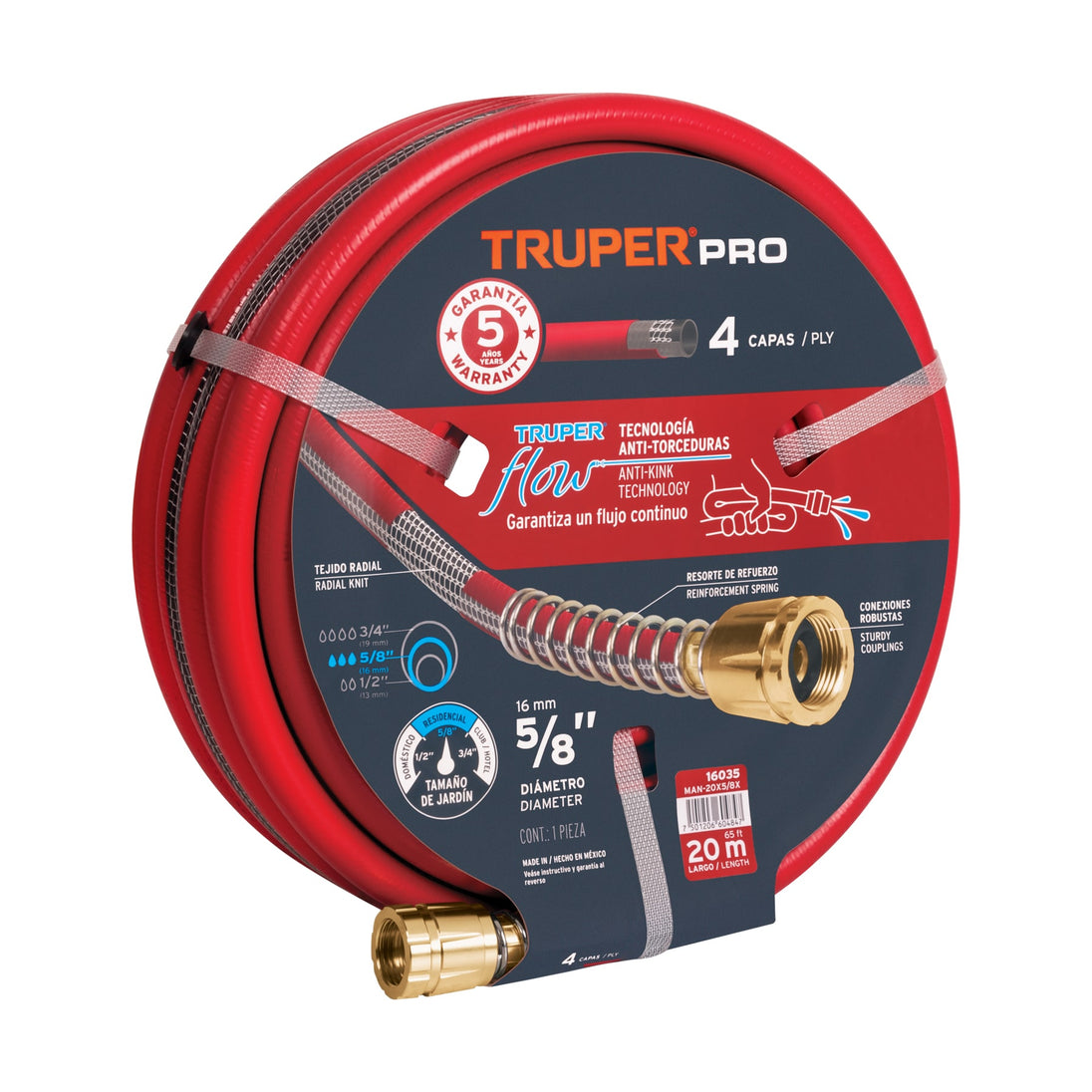 MAN-20X5/8X Manguera 5/8" super reforzada 4 capas 20 m conexiones metal