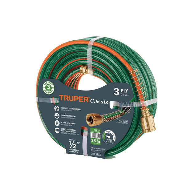 MAN-25X1/2R Manguera 1/2" reforzada 3 capas 25 m conexiones de metal