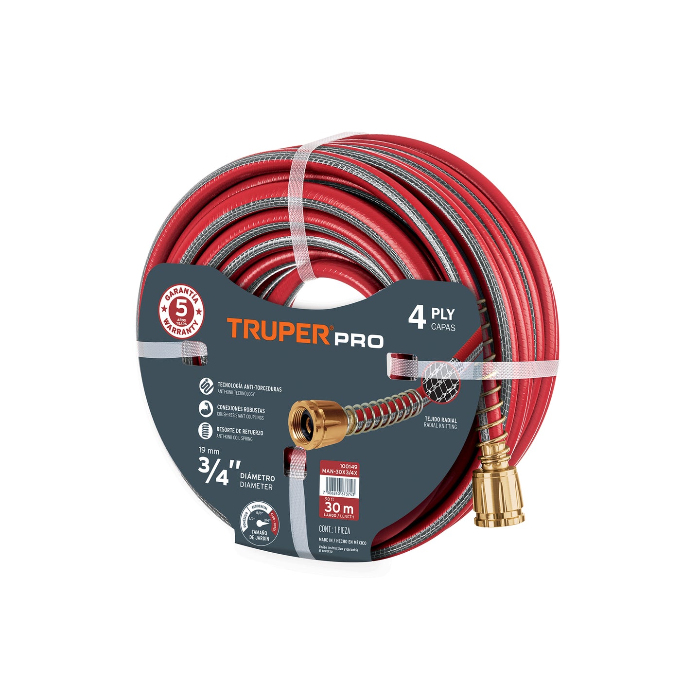 MAN-25x1/2X Manguera 1/2" super reforzada 4 capas 25 m conexiones metal