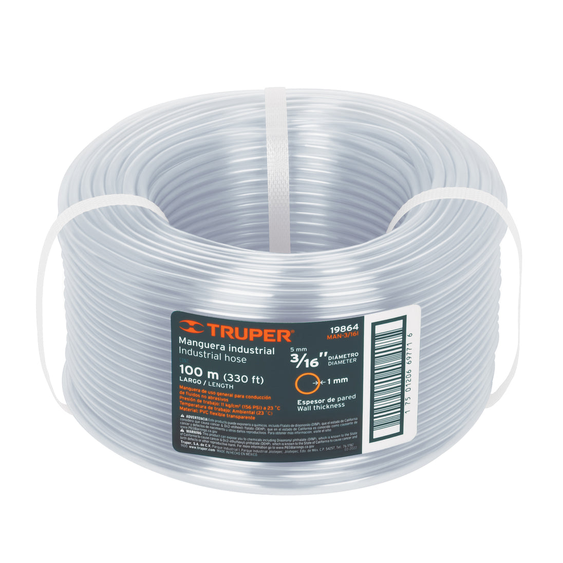 MAN-3/16I Metro de manguera 3/16" industrial en rollo de 100 m, Truper