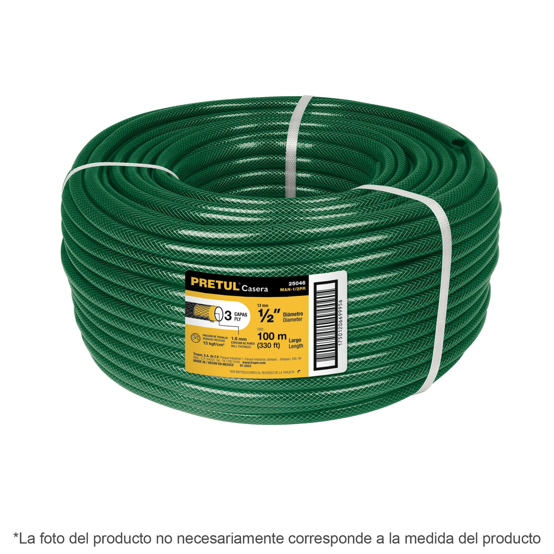 MAN-3/4PR Metro de manguera 3/4" 3 capas en rollo de 100 m, PRETUL