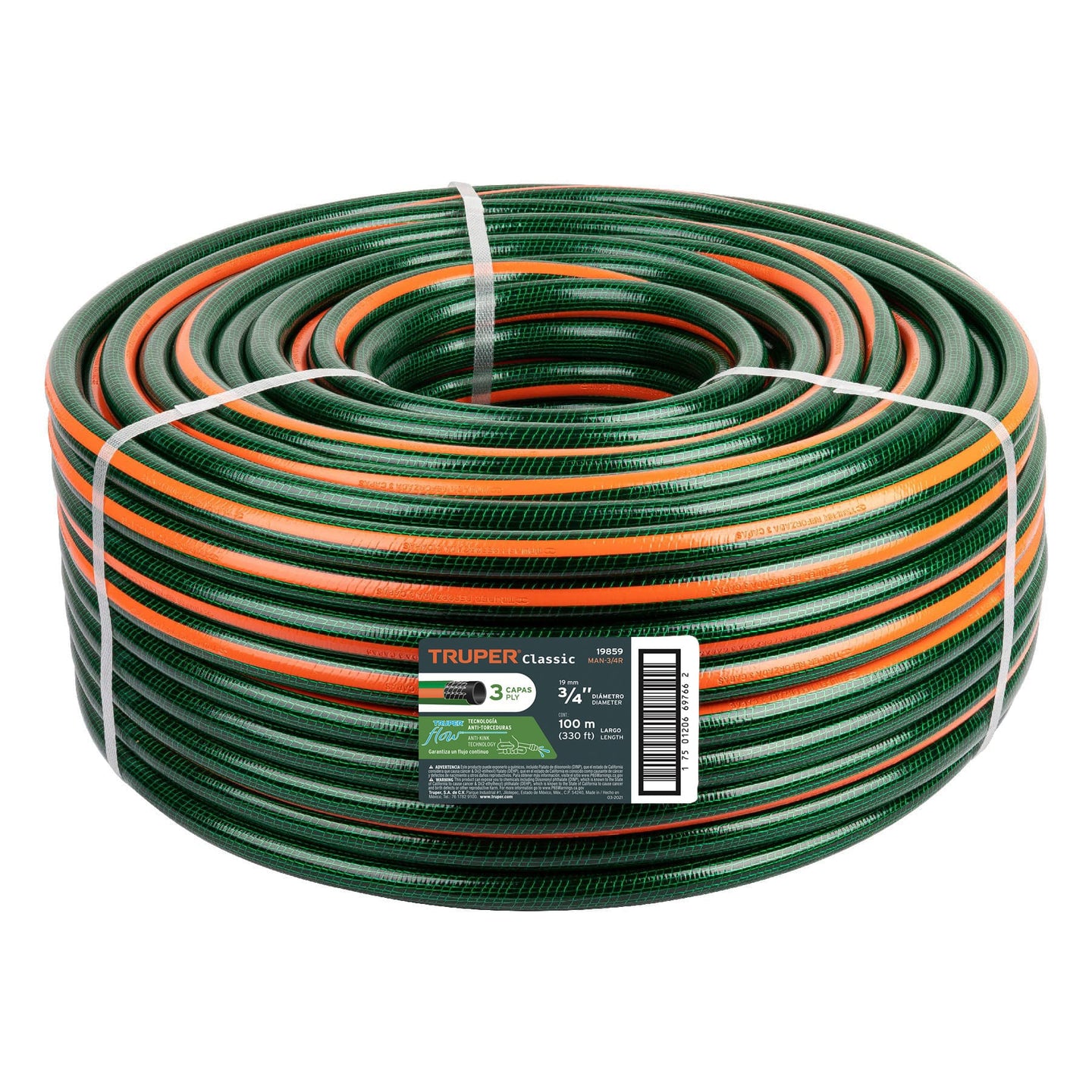 MAN-3/4R Metro de manguera 3/4" 3 capas en rollo de 100 m, Truper