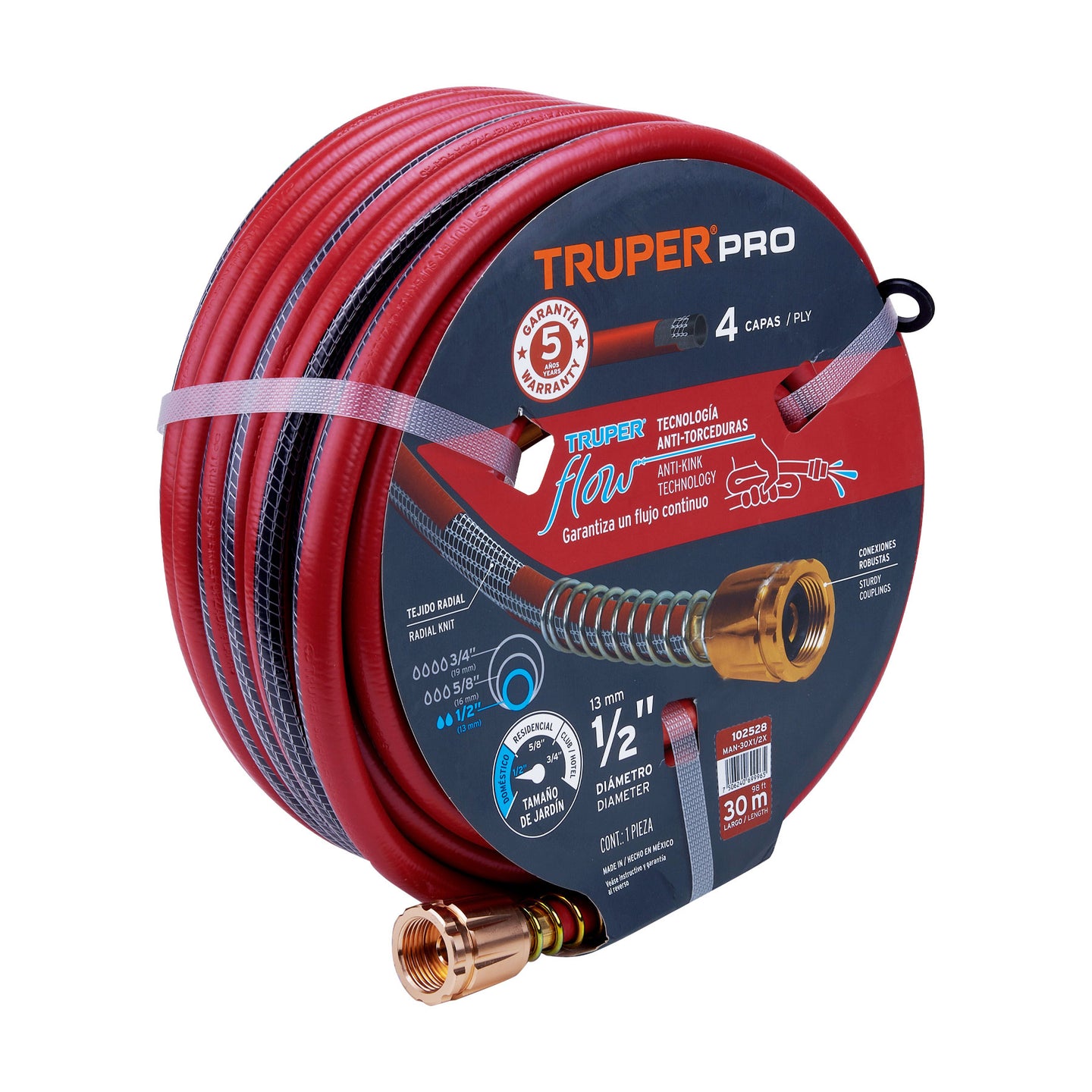 MAN-30X1/2X Manguera 1/2" super reforzada 4 capas 30 m conexiones metal