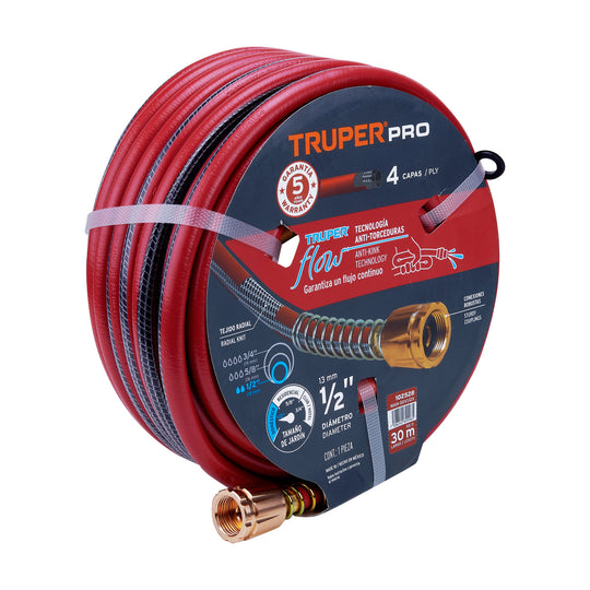 MAN-30X1/2X Manguera 1/2" super reforzada 4 capas 30 m conexiones metal