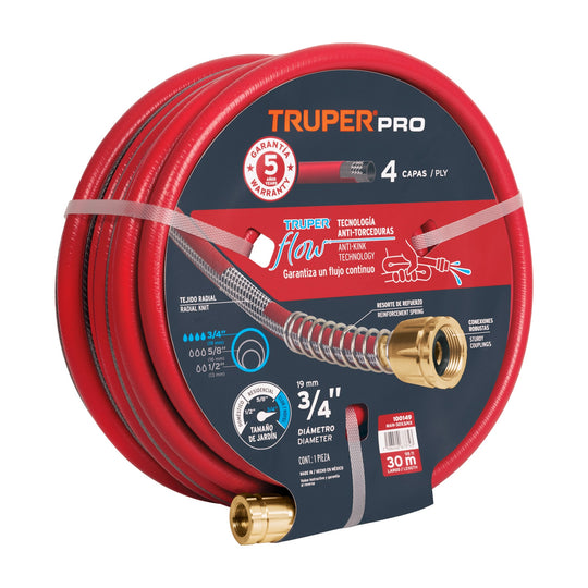 MAN-30X3/4X Manguera 3/4" super reforzada 4 capas 30m conexiones metal