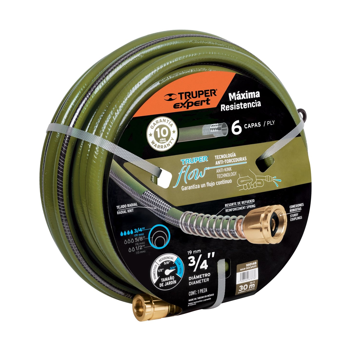 MAN-30X3/4XX Manguera 3/4" anti-torceduras 6 capas 30m conexiones d/metal