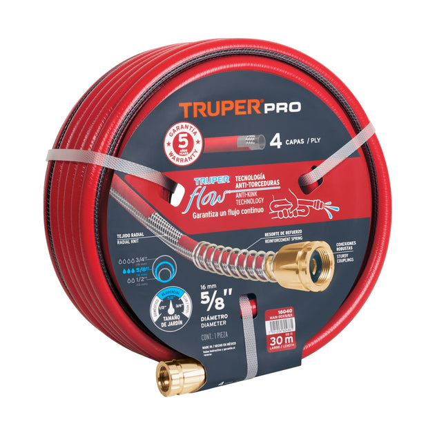 MAN-30X5/8X Manguera 5/8" super reforzada 4 capas 30 m conexiones metal
