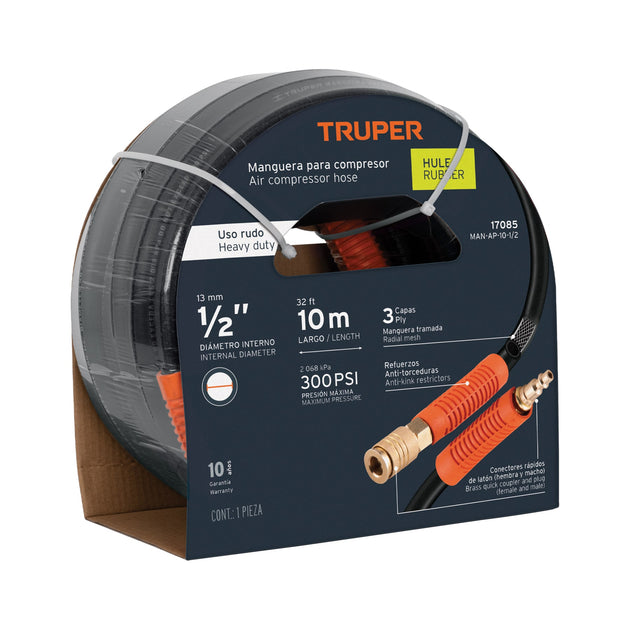 MAN-AP-10-1/2 Manguera para compresor, de hule, 10m x 1/2", Truper