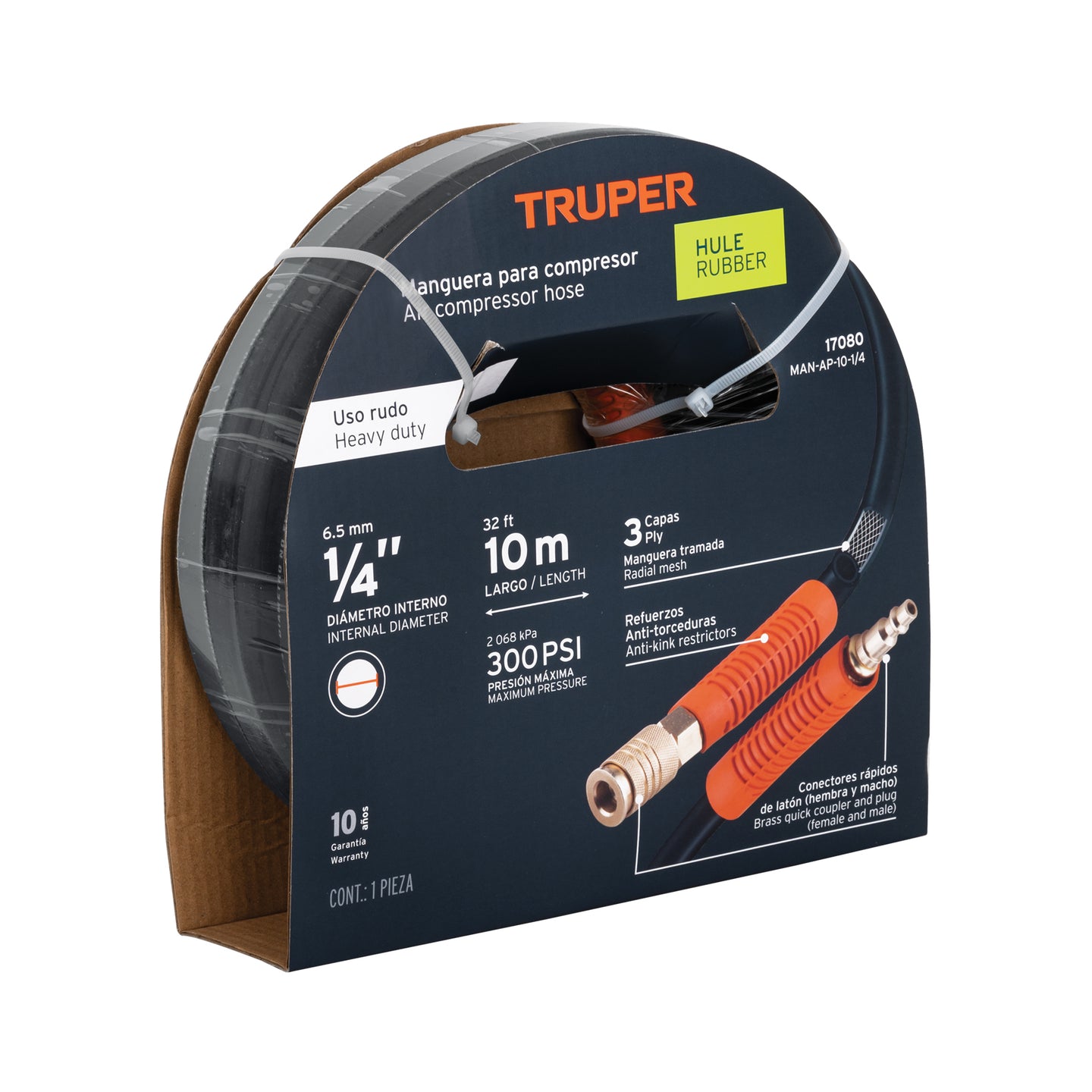 MAN-AP-10-1/4 Manguera para compresor, de hule, 10m x 1/4", Truper
