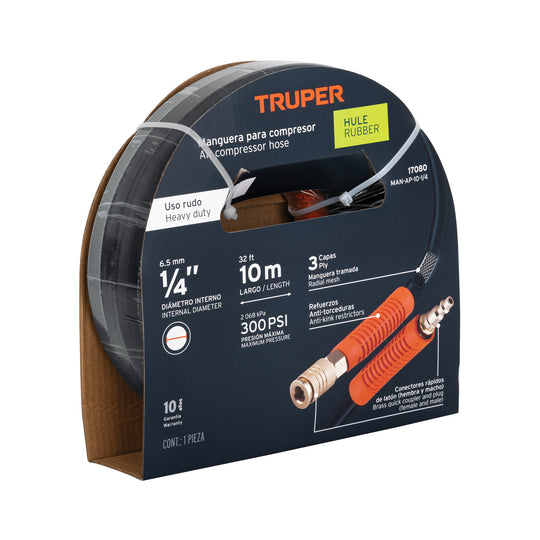 MAN-AP-10-1/4 Manguera para compresor, de hule, 10m x 1/4", Truper