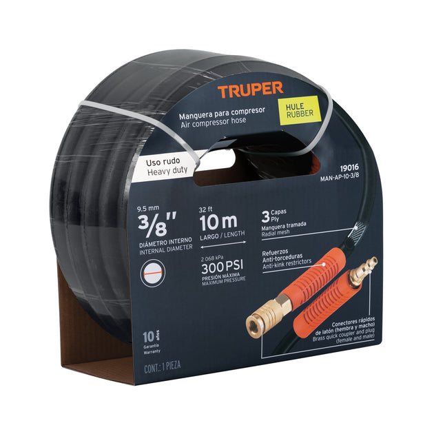 MAN-AP-10-3/8 Manguera para compresor, de hule, 10m x 3/8", Truper