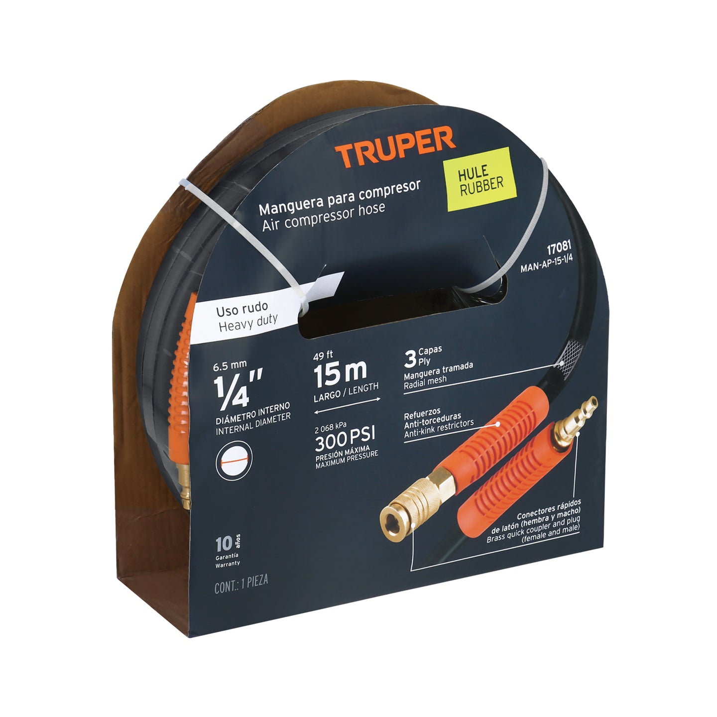 MAN-AP-15-1/4 Manguera para compresor, de hule, 15m x 1/4", Truper