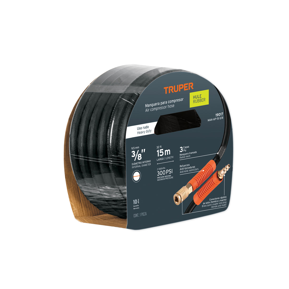 MAN-AP-15-3/8 Manguera para compresor, de hule, 15m x 3/8", Truper