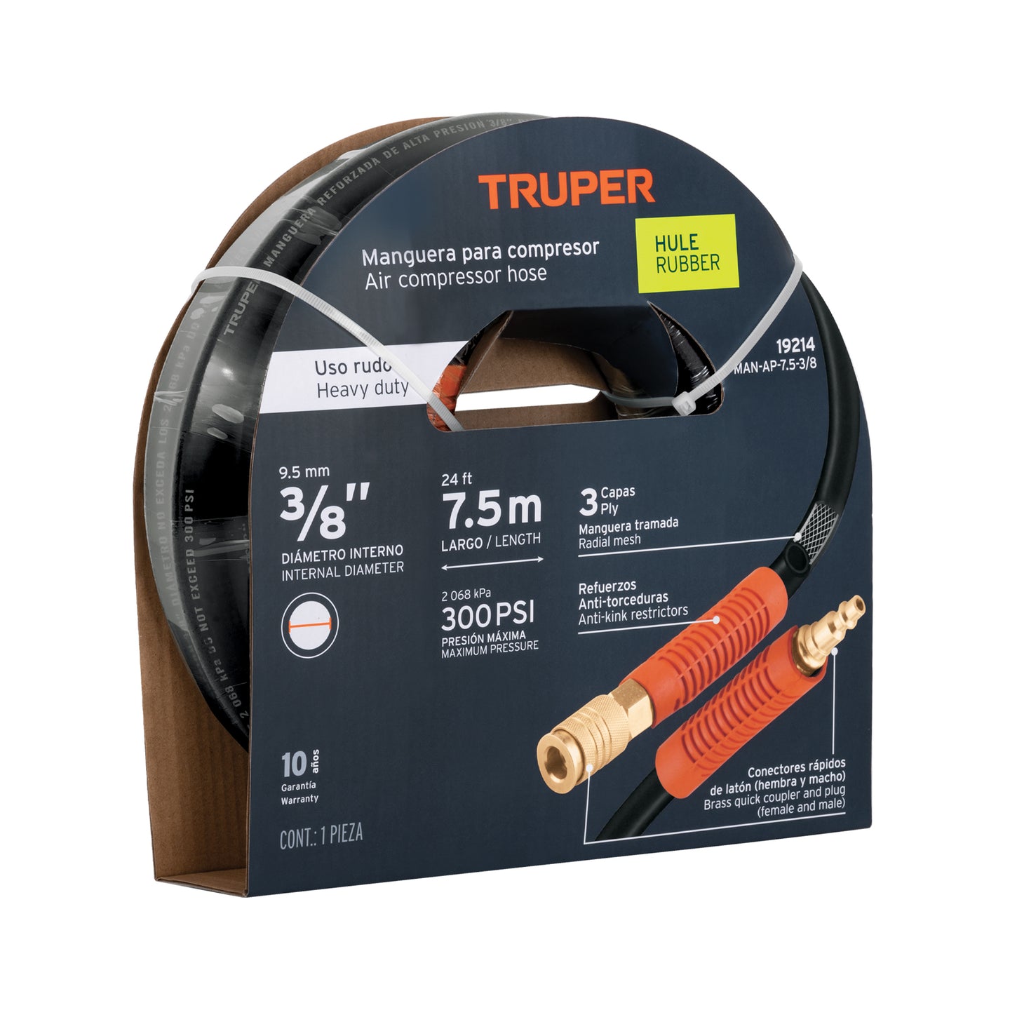 MAN-AP-7.5-3/8 Manguera para compresor, de hule, 7.5m x 3/8", Truper