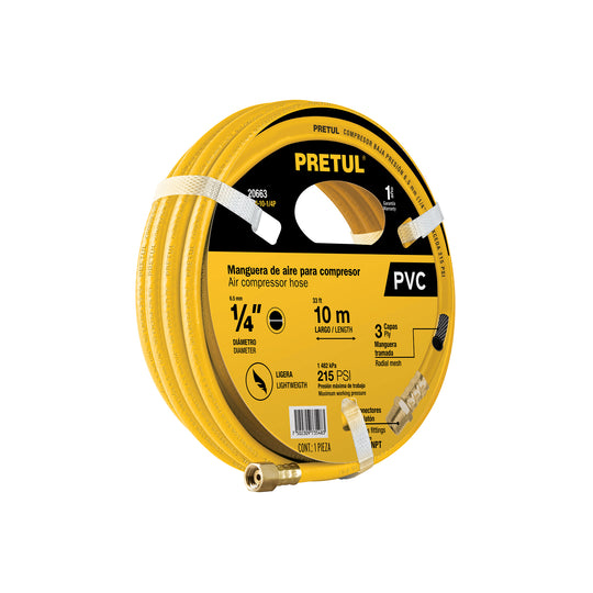 MAN-PI-10-1/4P Manguera para compresor, de PVC, 10m x 1/4", PRETUL