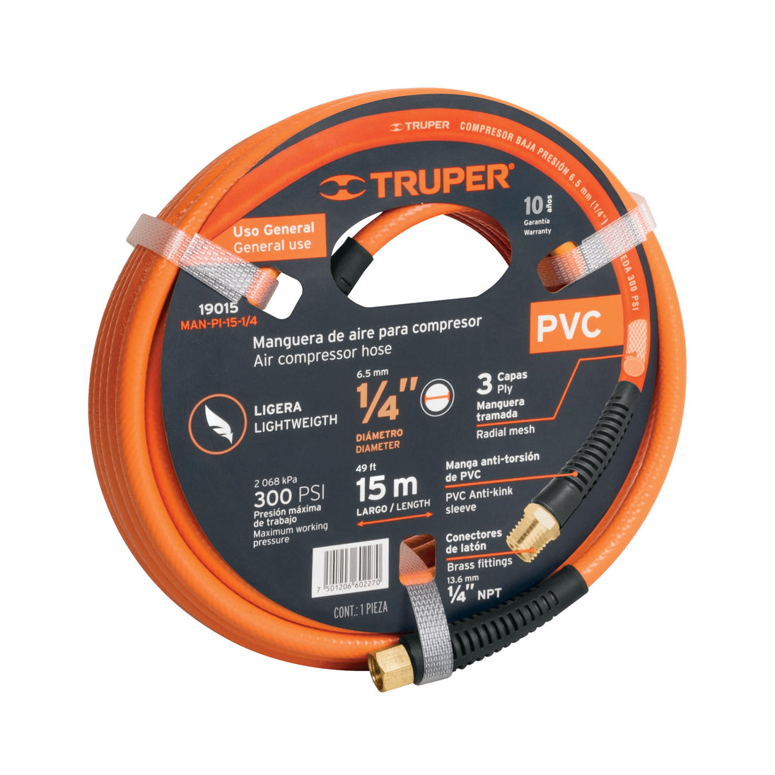 MAN-PI-15-1/4 Manguera para compresor, de PVC, 15m x 1/4", Truper