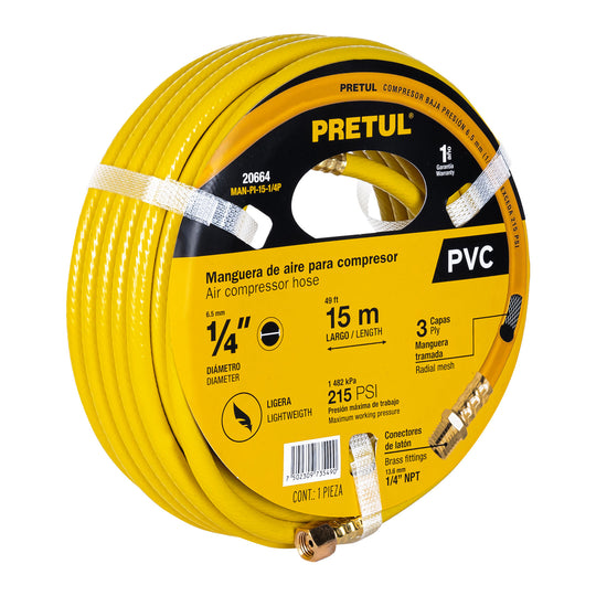 MAN-PI-15-1/4P Manguera para compresor, de PVC, 15m x 1/4", PRETUL