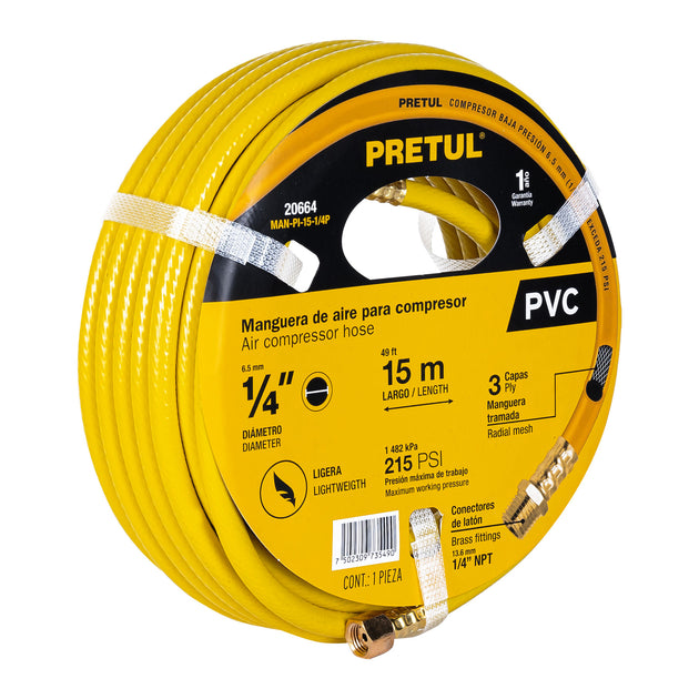 MAN-PI-15-1/4P Manguera para compresor, de PVC, 15m x 1/4", PRETUL