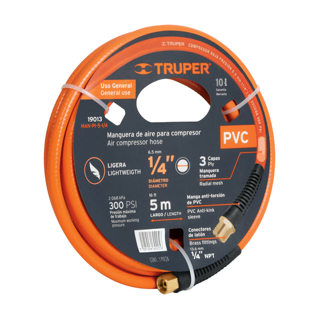 MAN-PI-5-1/4 Manguera para compresor, de PVC, 5m x 1/4", Truper