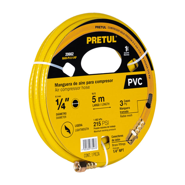 MAN-PI-5-1/4P Manguera para compresor, de PVC, 5m x 1/4", PRETUL