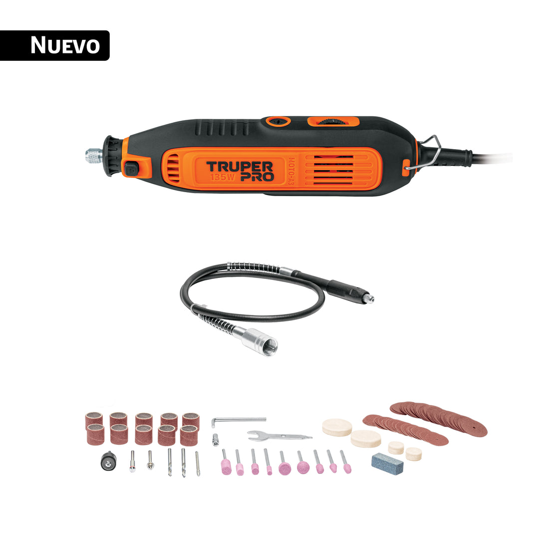 MOTO-A3 Herramienta rotativa 135W con 97 accesorios, TRUPER PRO