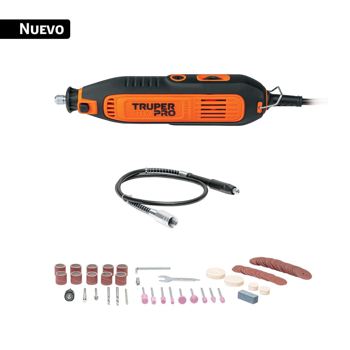 MOTO-A3 Herramienta rotativa 135W con 97 accesorios, TRUPER PRO