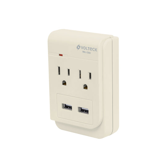 MUL-230U Multicontacto, 2 entradas y 2 entradas USB, 2 polos + tierra