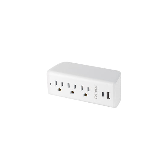 MUL-302U Multicontacto de pared, 3 contactos y 2 USB A+C, VOLTECK