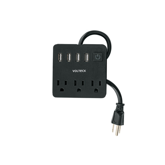 MUL-3UN Multicontacto 16 AWG doméstico, 3 entradas 4 ptos USB, negro