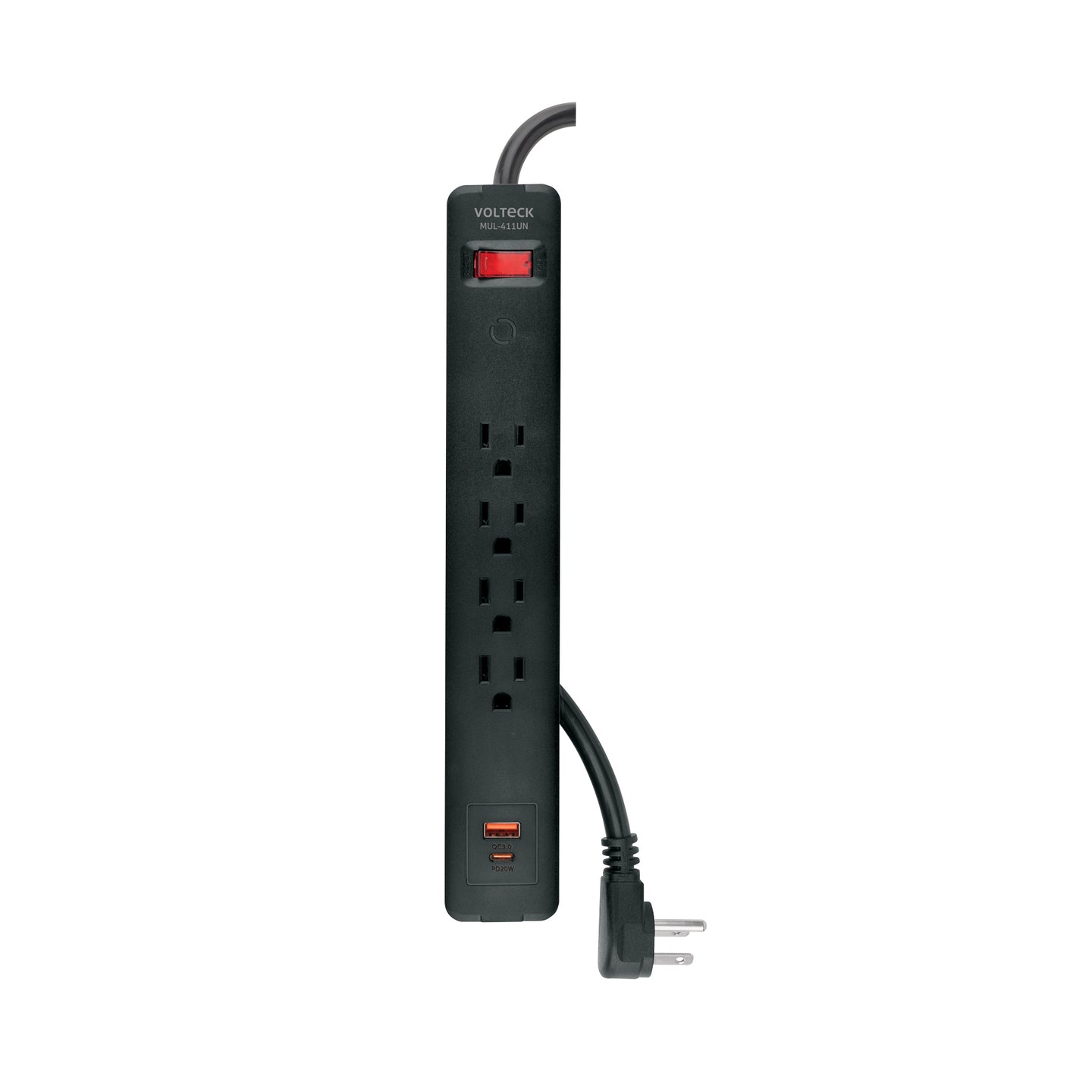 MUL-411UN Multicontacto 4 entradas, 1 USB A + 1 USB C, negro, VOLTECK