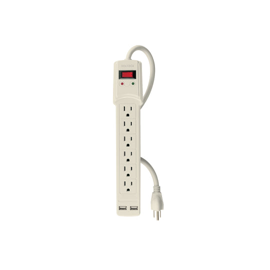 MUL-615U Multicontacto 14 AWG 6 entradas, 2 puertos USB, 850 J marfil