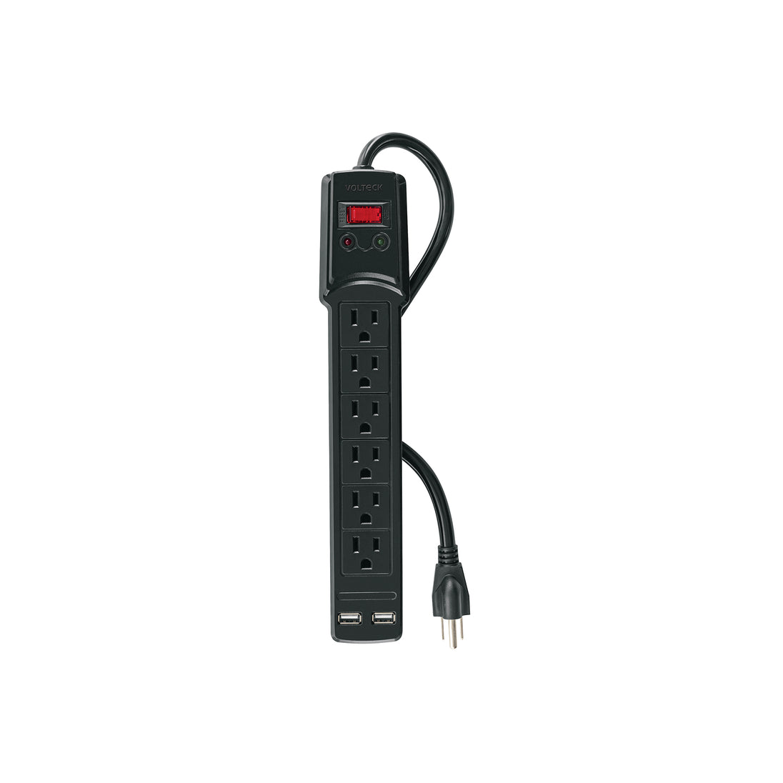MUL-615UN Multicontacto 14 AWG 6 entradas, 2 puertos USB, 850 J, negro