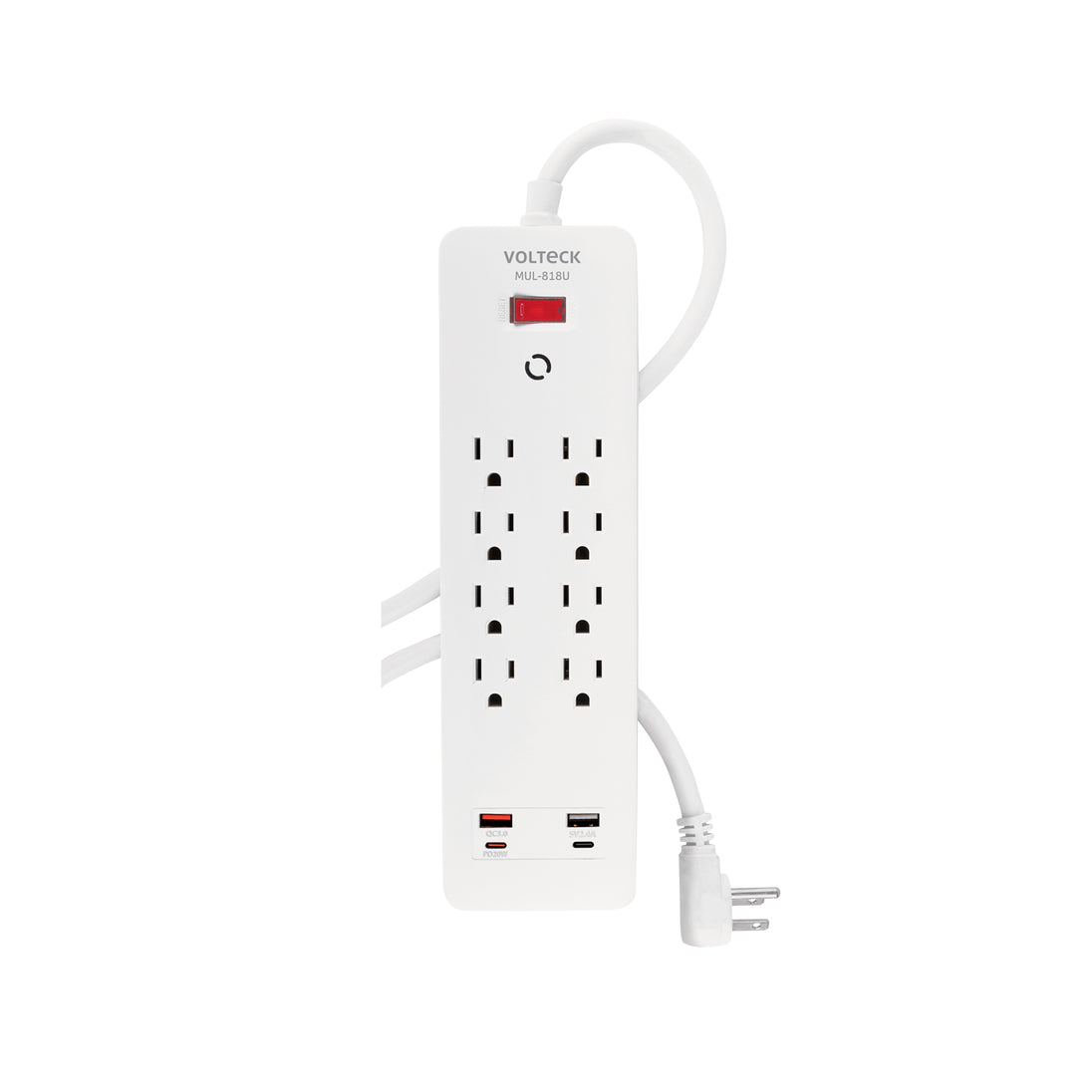 MUL-818U Multicontacto 8 entradas, 2 USB A + 2 USB C, blanco, VOLTECK