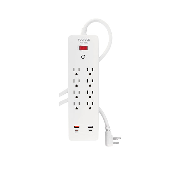 MUL-818U Multicontacto 8 entradas, 2 USB A + 2 USB C, blanco, VOLTECK