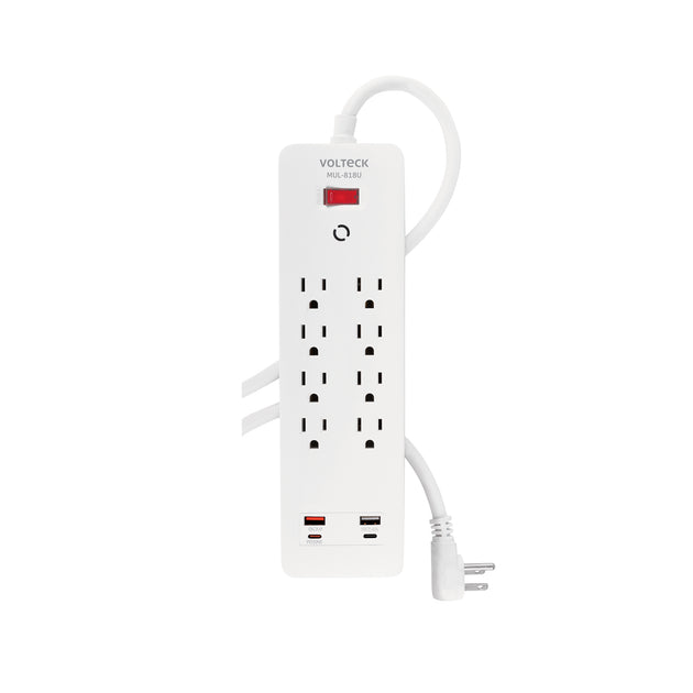 MUL-818U Multicontacto 8 entradas, 2 USB A + 2 USB C, blanco, VOLTECK