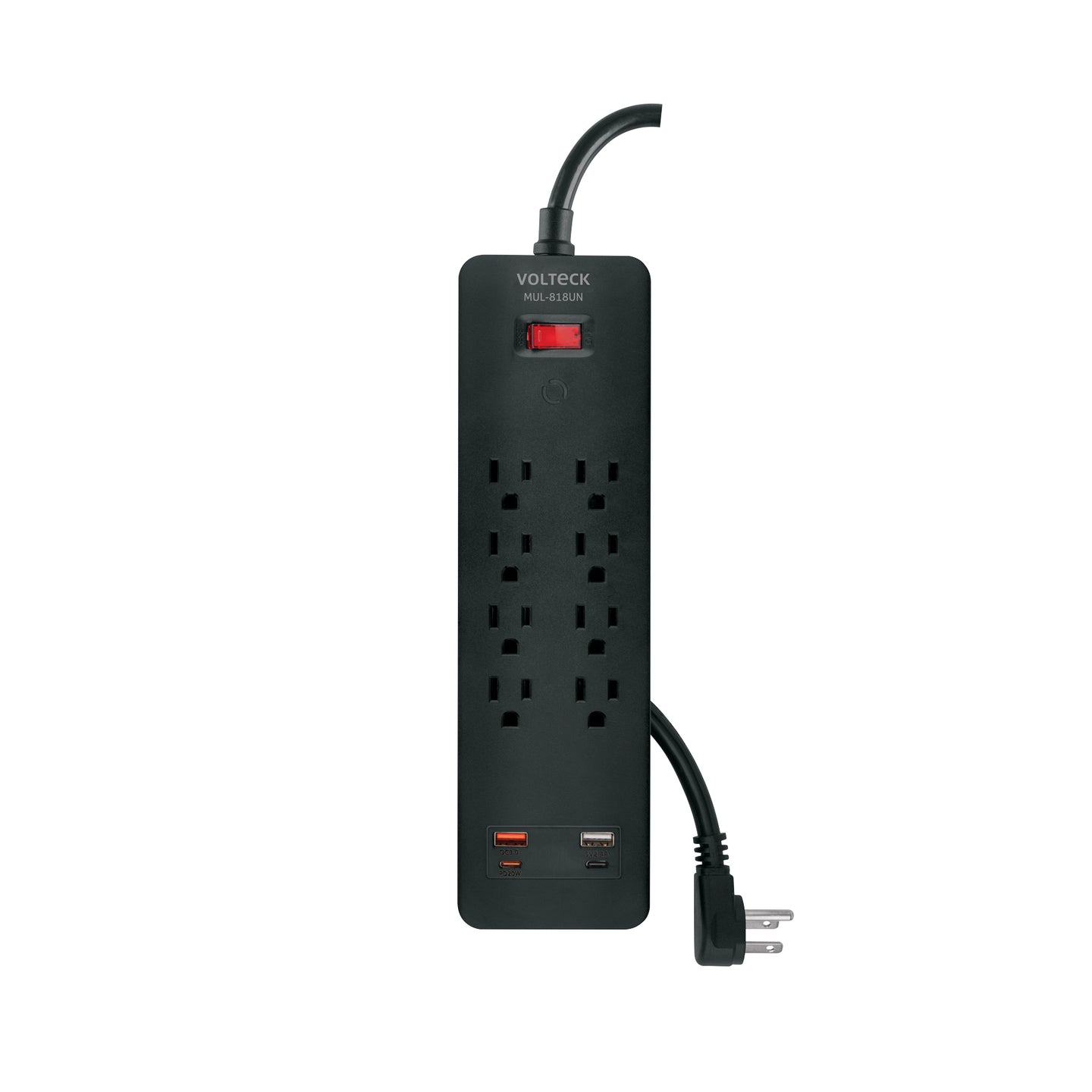 MUL-818UN Multicontacto 8 entradas, 2 USB A + 2 USB C, negro, VOLTECK
