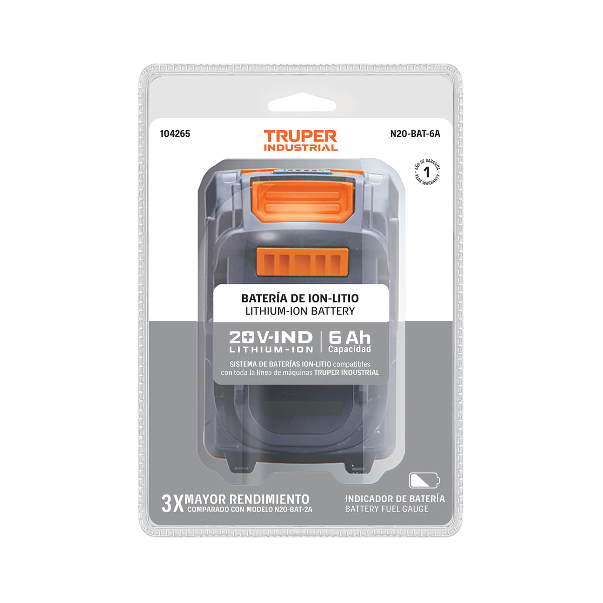 Batería Truper 20V 6Ah Ion Litio Industrial N20-BAT-6A