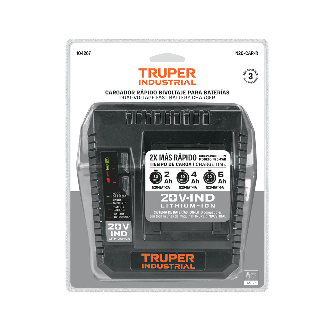 Cargador Rápido Truper N20-CAR-R Bivoltaje 21.5V 6A | Industrial
